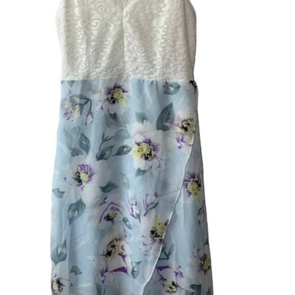 Shein Blue Floral Contrast Lace Floral Print Tulip Hem Cami Dress Sz Medium NEW - Picture 10 of 12